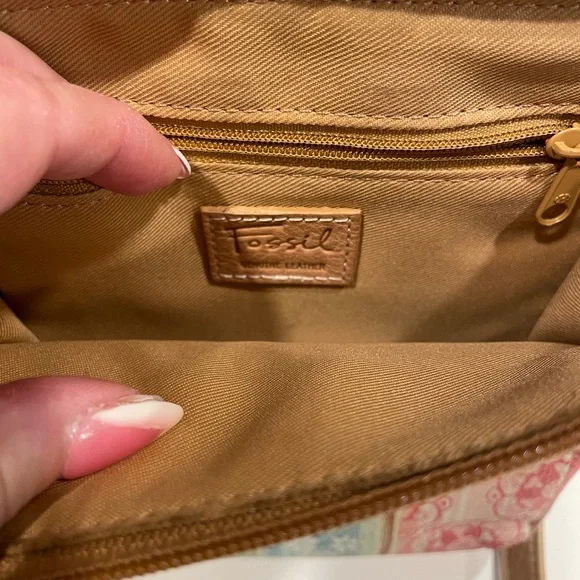 Womens Vintage Y2K Fossil Leather Purse Patchwork Travel Pastel Floral style - Picture 4 of 8